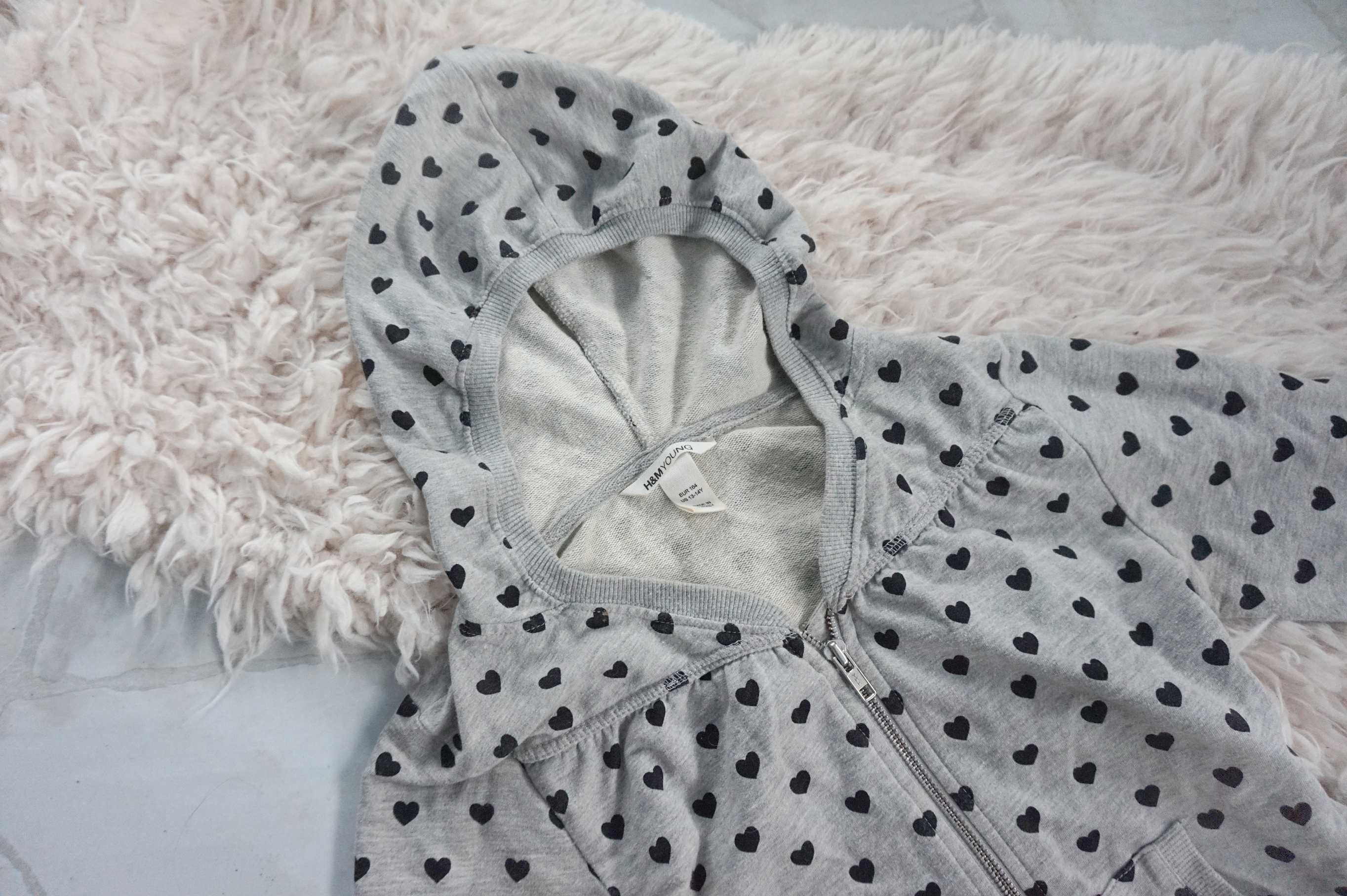 Szara bluza w serduszka z kapturem XS