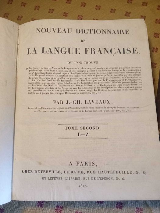 Laveaux, Nouveaux Dictionnarie de La Langue Francaise 1820