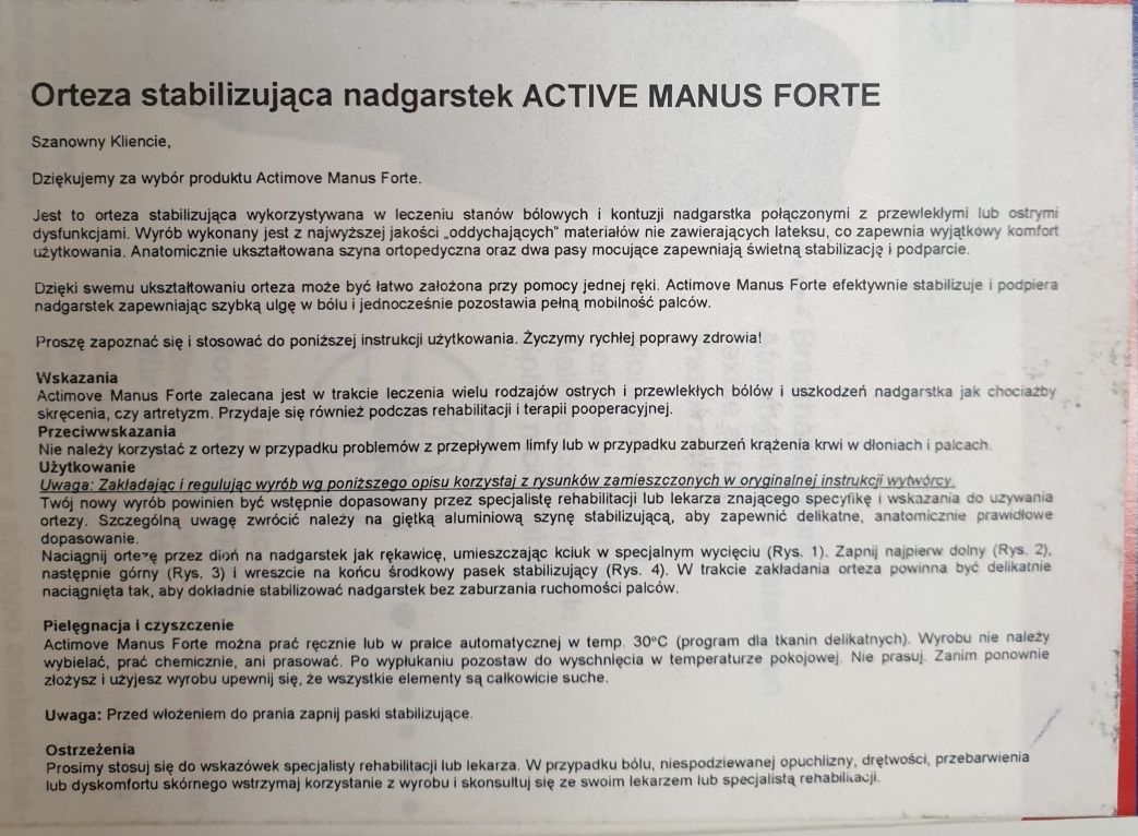 Orteza nadgarstek S/M prawa