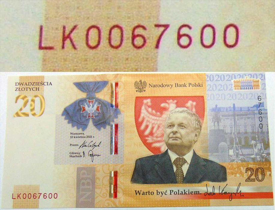 20 zł RADAR nr. 67600 Kaczyński banknot kolekcjonerski 2021 NBP