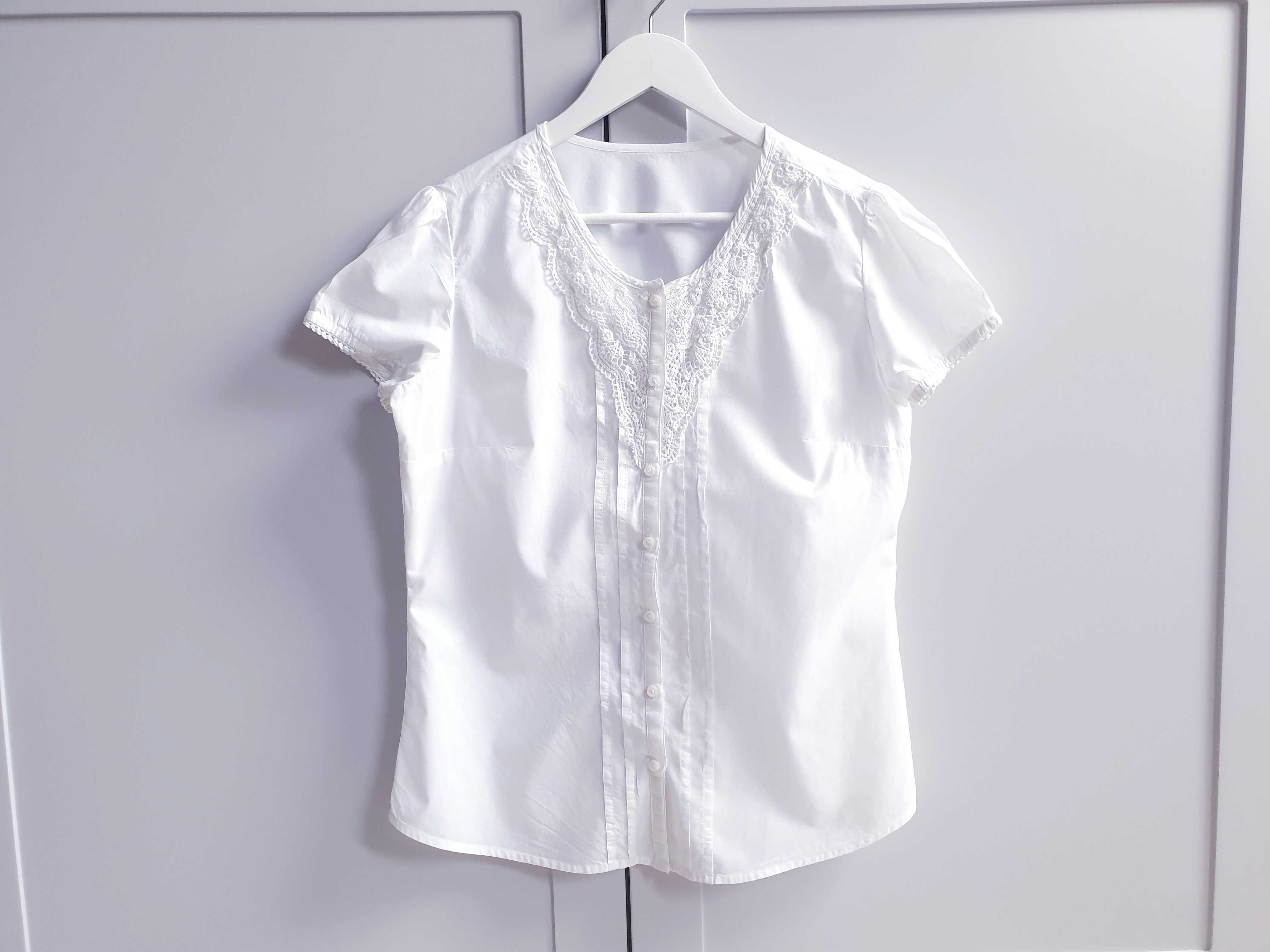 Biała bluzka retro koszula haftowana koronkowa 38 Charles Vogele