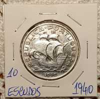 Portugal - moeda em prata de 10 escudos de 1940