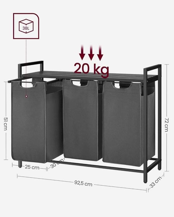 Nowy kosz na pranie /organizer /pojemnik /3 komory/ 38L/VASAGLE !6012!