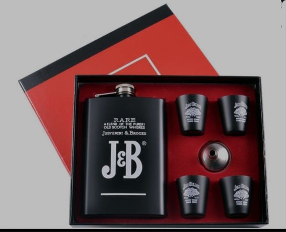 Подарунковий набір 6в1 Jim Beam чорний Фляга, 4 чарки, лійка 256 мл Гр