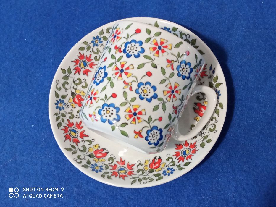 Komplet 1 filiżanka talerzyk porcelana opolska przed 1975 design PRL