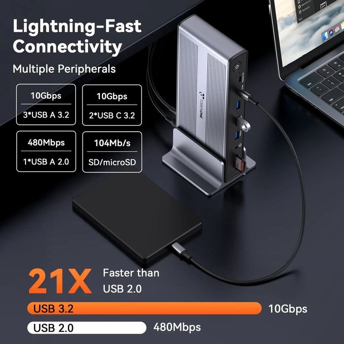 Док станція TOBEONE UDS050A для 4-х моніторів та 100W зарядка