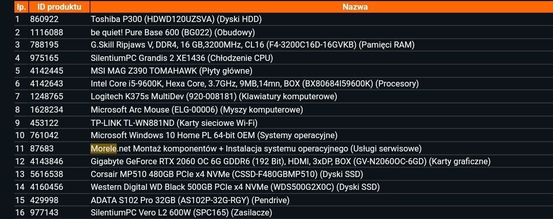 Komputer gamingowy RTX 2060 / i5 9600K /16 GB RAM