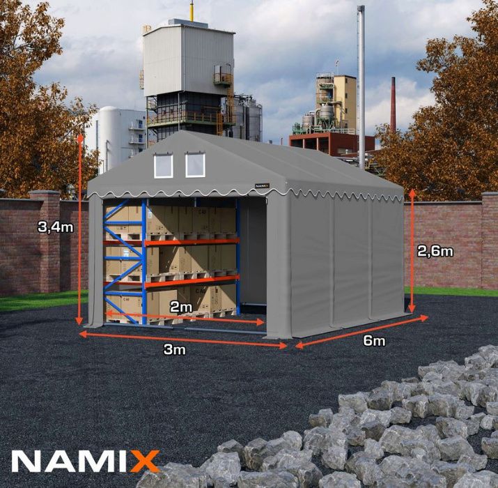 Namiot PRESTIGE 3x6-2,6m hala przemysłowa magazynowy MOCNE PVC 560g