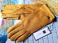 Nowe modne zimowe rękawiczki damskie marki Code brąz