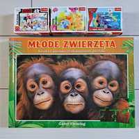 Zestaw układanek puzzle książka "Młode Zwierzęta" i 3 x Trefl mini