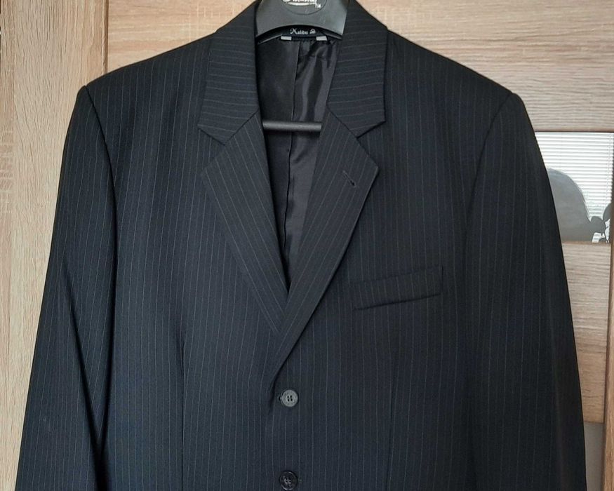 MARYNARKA i KAMIZELKA stan idealny, wełna, granat-czarny, na 182 cm