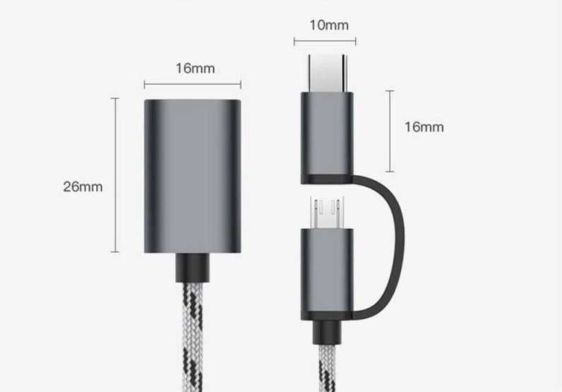 2w1 Przejściówka Adapter OTG Micro USB-C na USB 3.0 srebrny