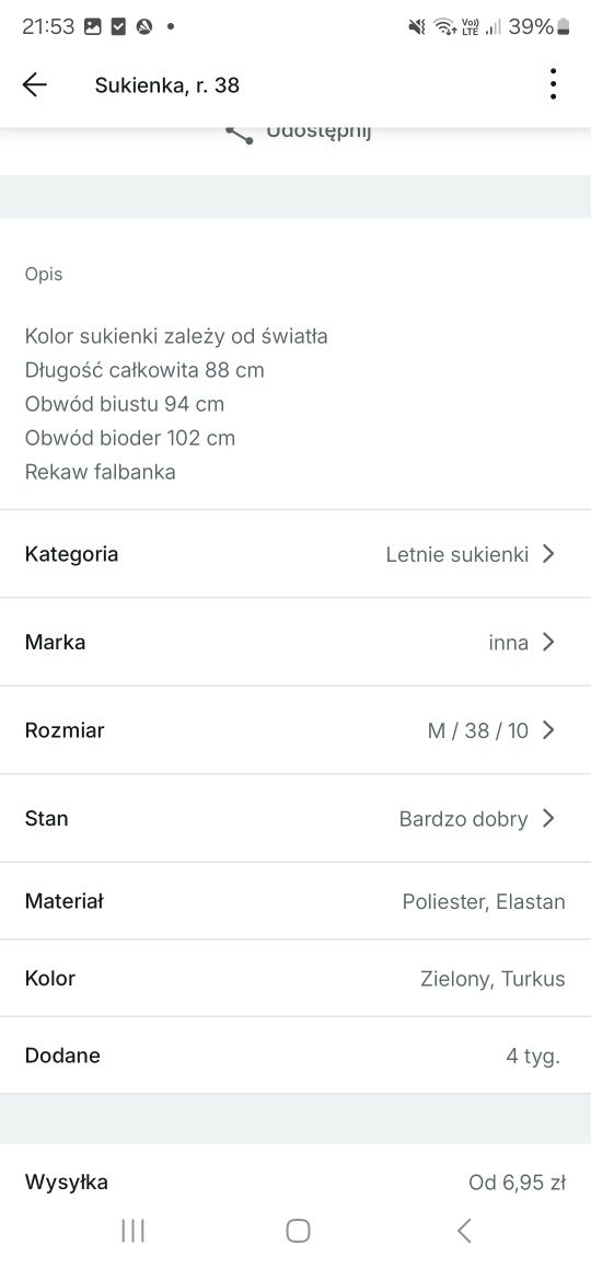 Sukienka rozmiar 38.
