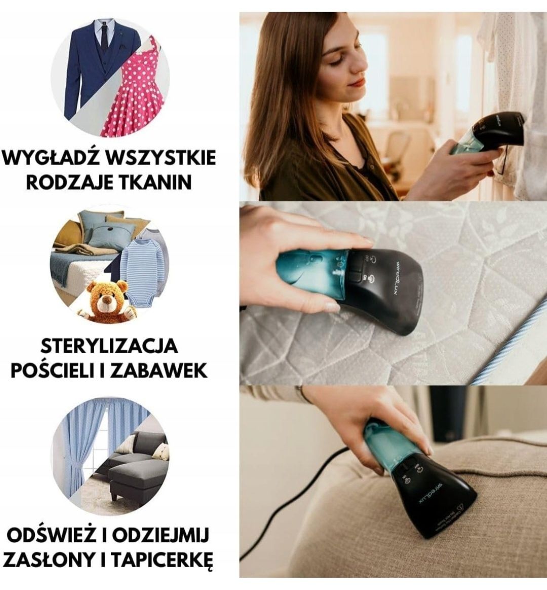 WIREDLUX Parownica do Ubrań Parownik Żelazko Parowe 900W