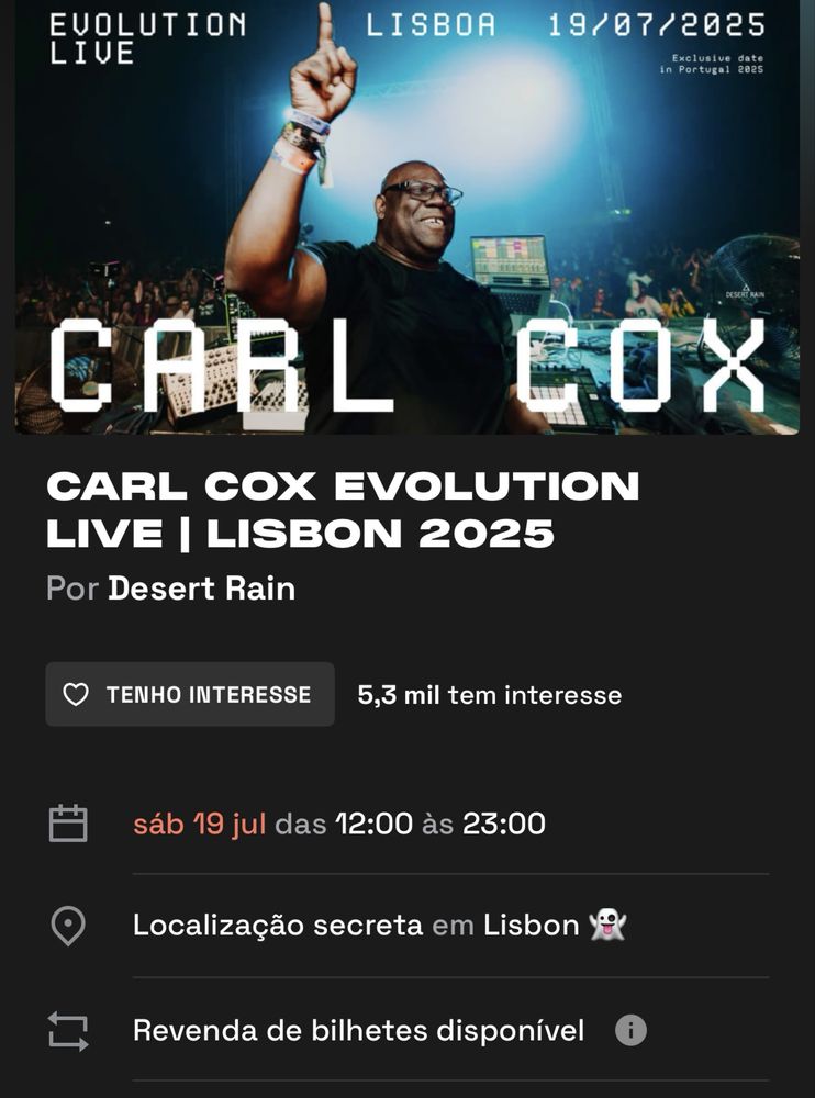 Bilhete Carl Cox VIP