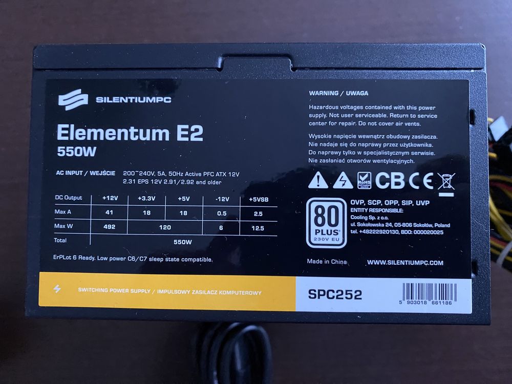 Zasilacz komputerowy SilentiumPC Elementum E2 550W certyfikat 80 Plus