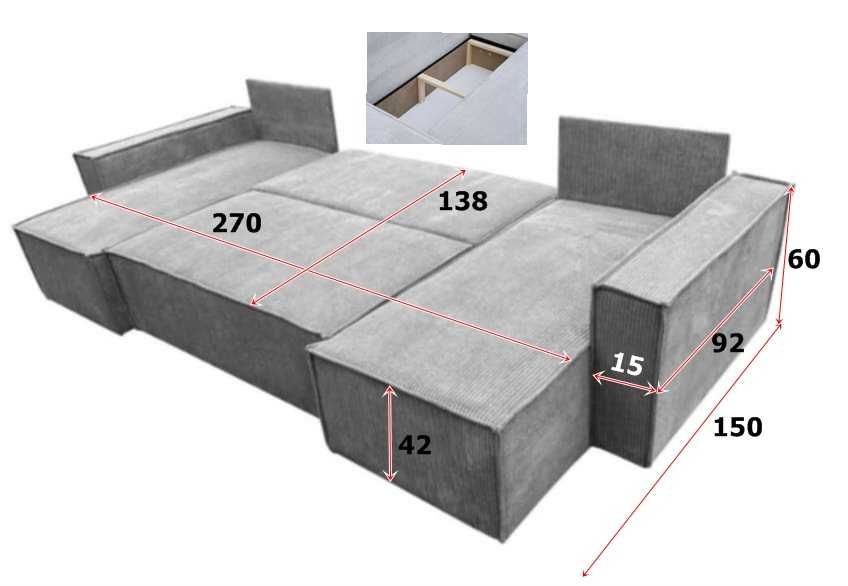 Kanapa narożna duża z pojemnikiem sofa rogówka  z funkcją spania