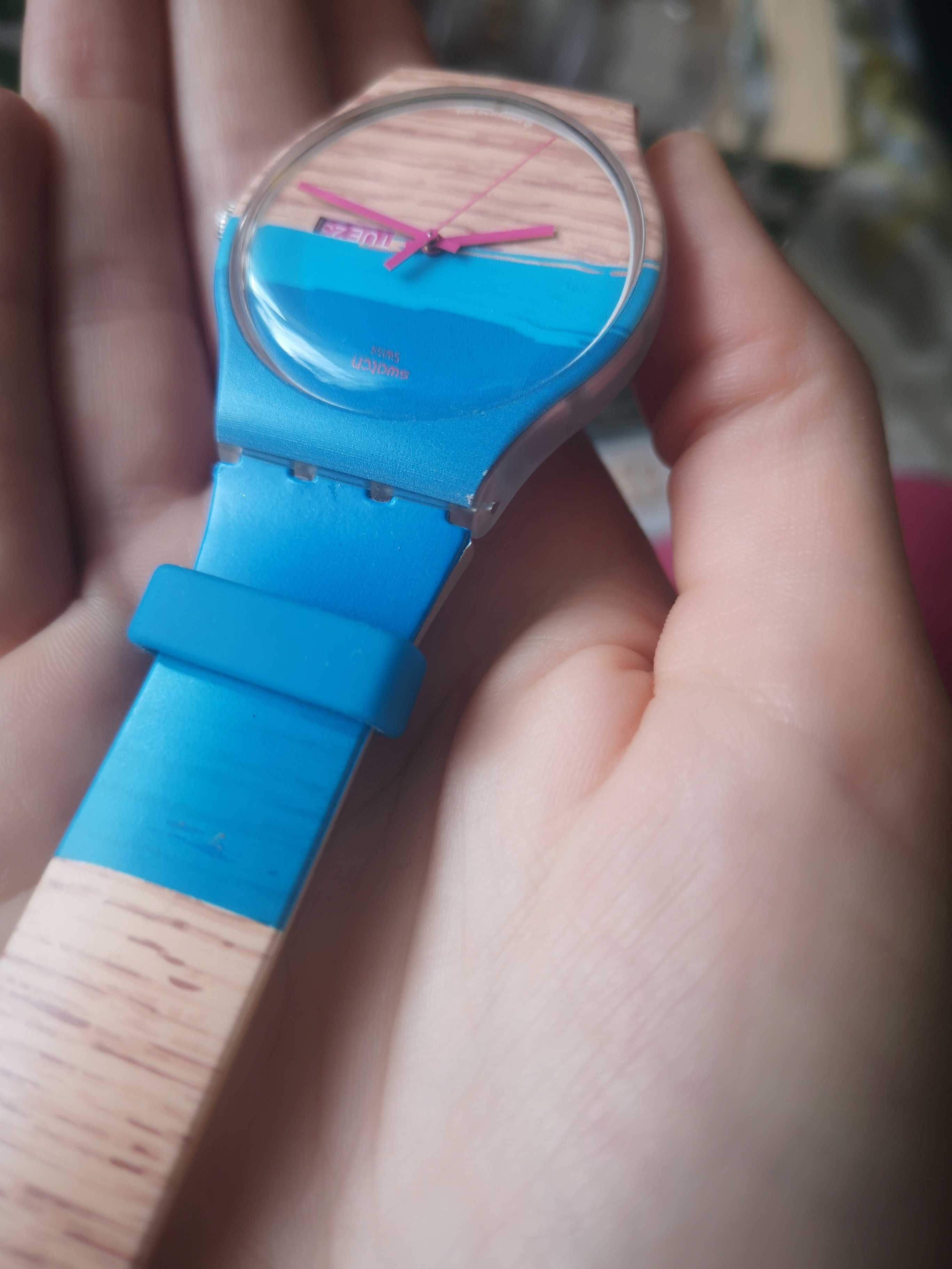 Nowy Zegarek swatch new gent niebieski beżowy plaża
