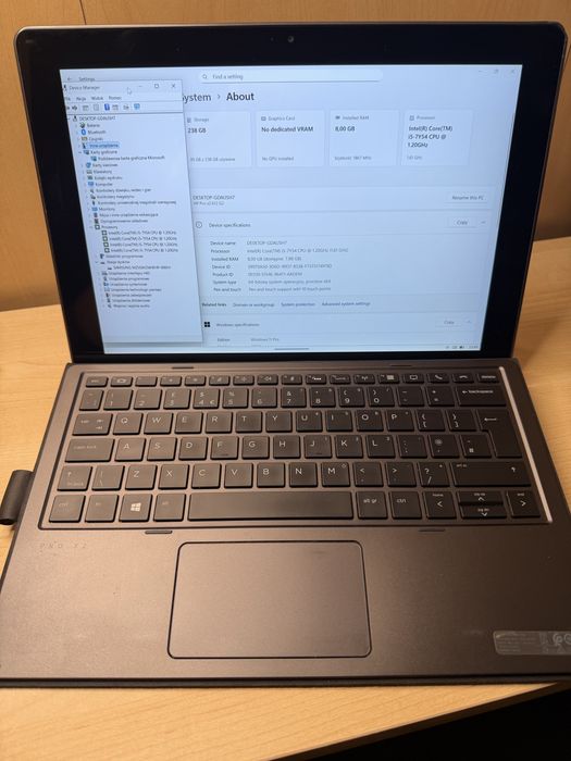 HP PRO x2 612 G2 i5 8GB 256SSD HD615 WIN11Pro Laptop Tablet KLAWIATURA