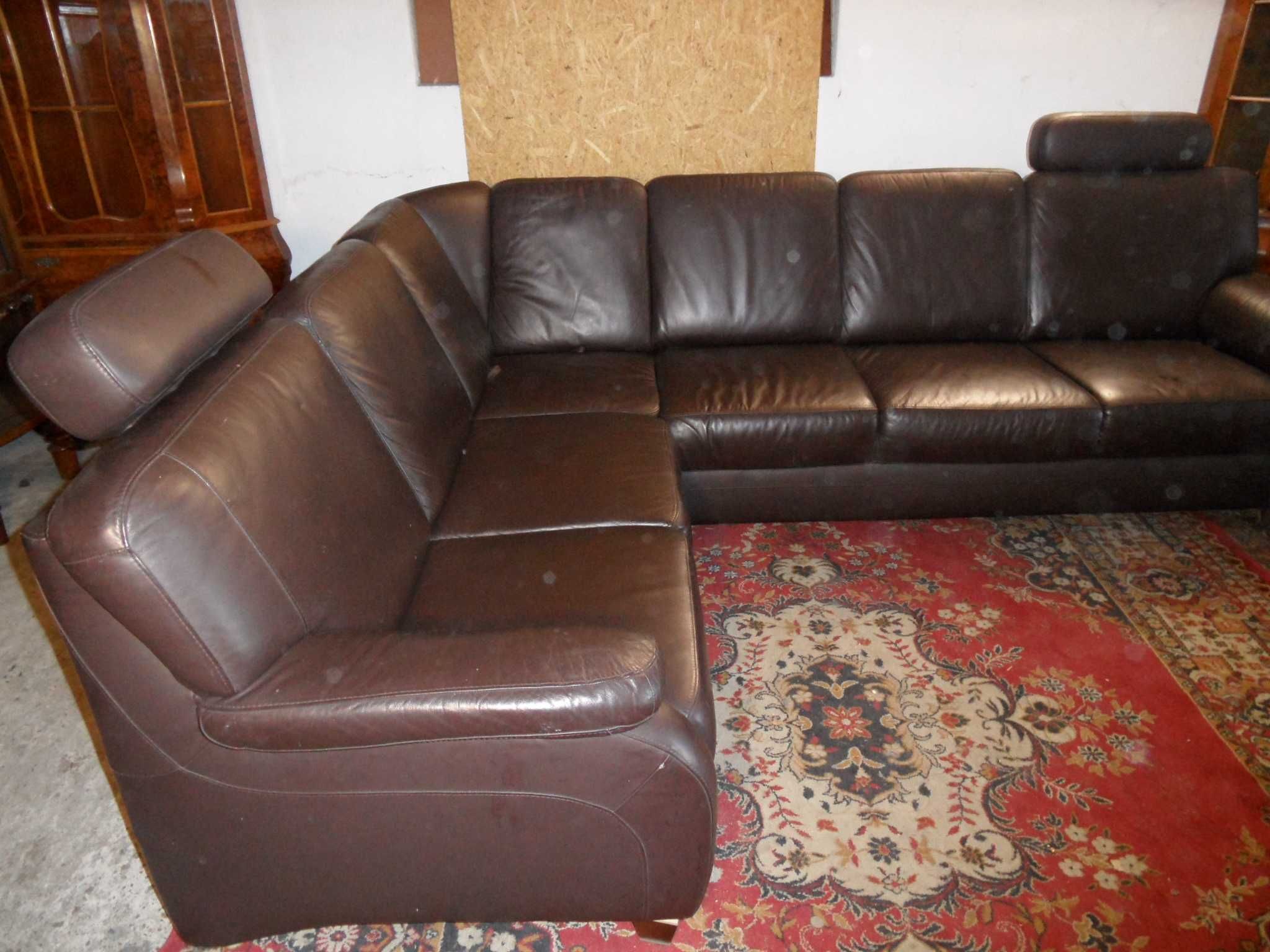 Sofa Narożna z Brązowej  Skóry 230-240cm z Niemiec