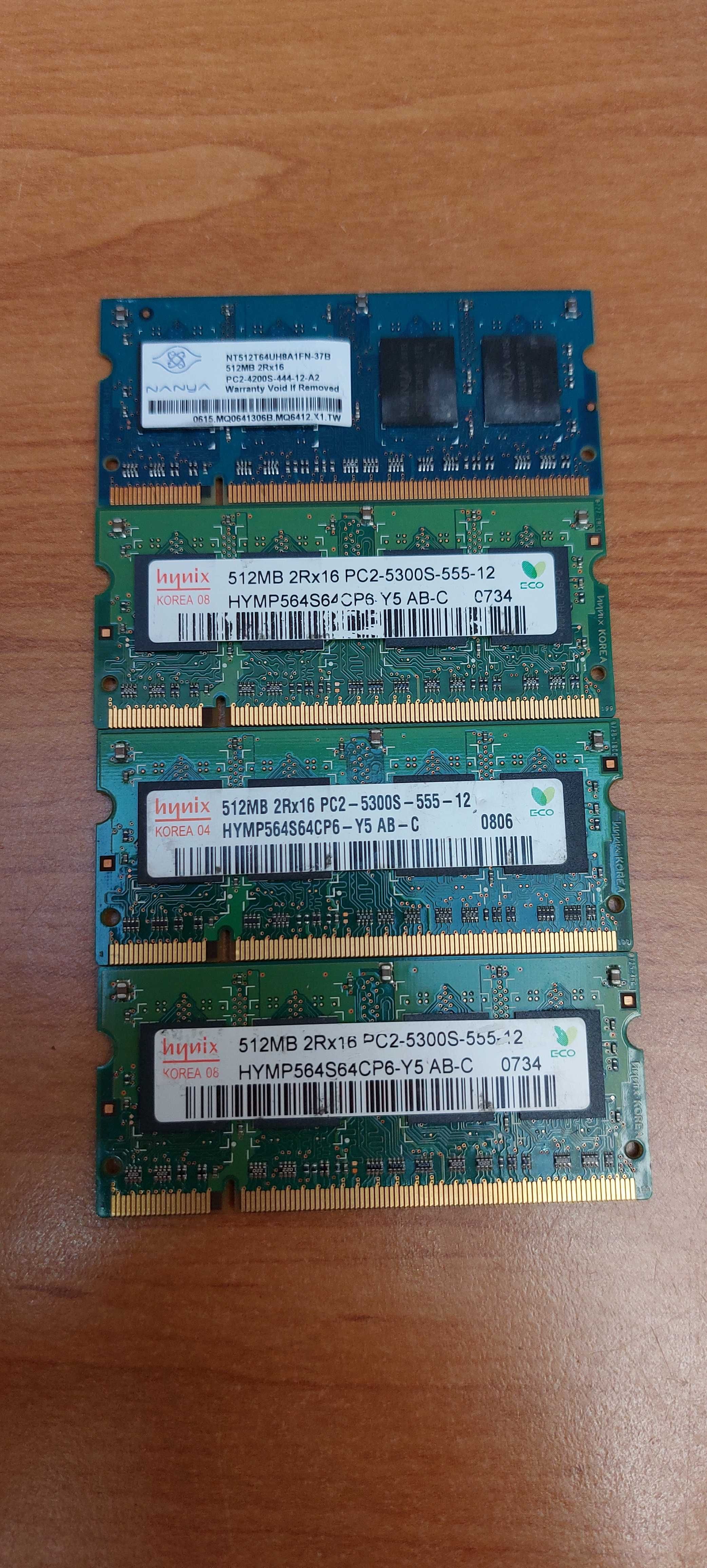 Pamięci RAM do laptopów SODIMM DDR2 po 512mb każda