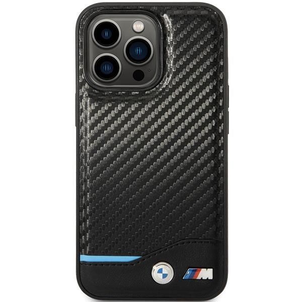 Etui BMW Leather Carbon do iPhone 13 Pro/13 - Czarne, Skórzane