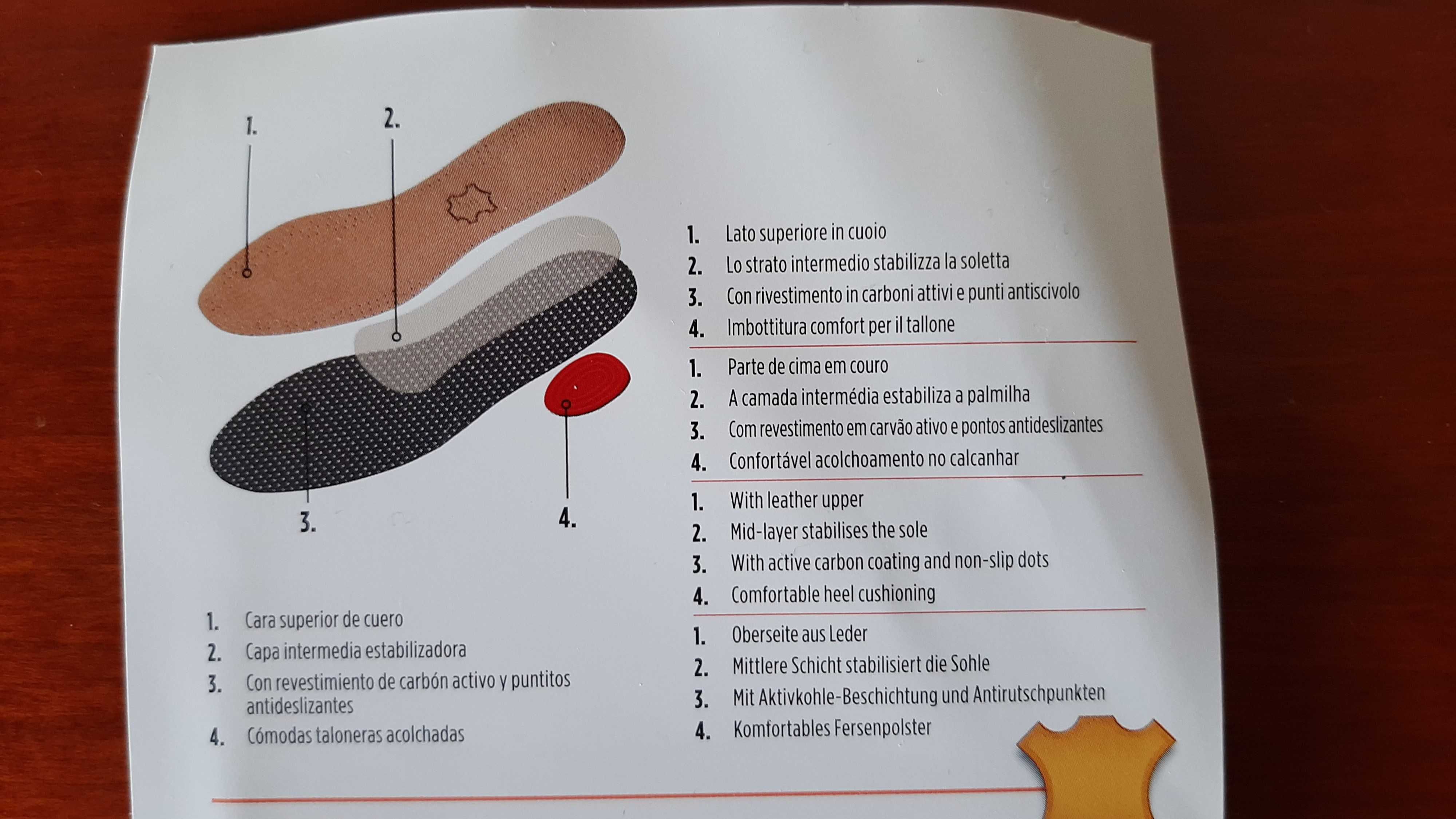 Palmilhas pele / novas / carvão activo / acolchoadas no calcanhar / 44