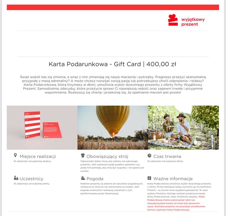 Voucher „wyjątkowy prezent”