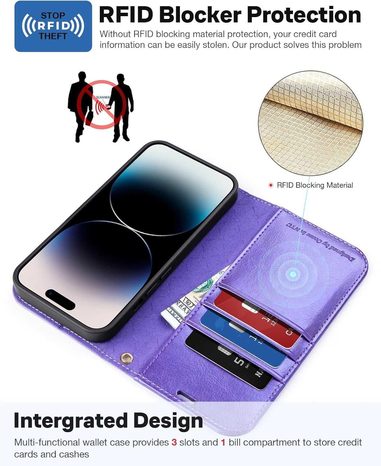 Ocase etui skórzane iPhone 15 Pro Max magsafe stojak fiolet RFID 2w1
