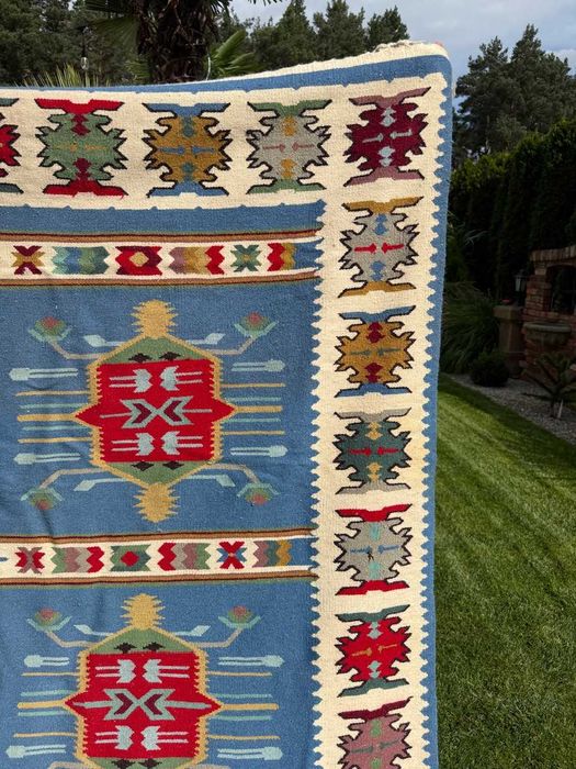 Kilim Wełniany Ręcznie Tkany lub Dywan Narzuta ART DECO 285x150 UNIKAT