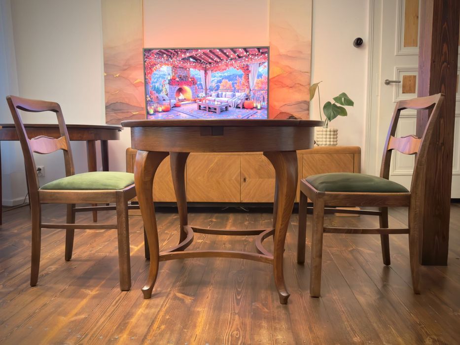 Stół Louis design okrągły, rozkładany - lata 50"