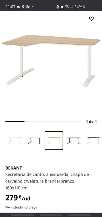 Secretária de canto com chapa de carvalho - esquerda (semi nova)