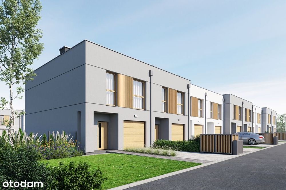 Nowoczesny dom szeregowy z ogródkiem i garażem