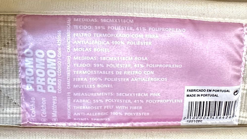 Colchão para criança  (BIGO - 58cmX118cm)