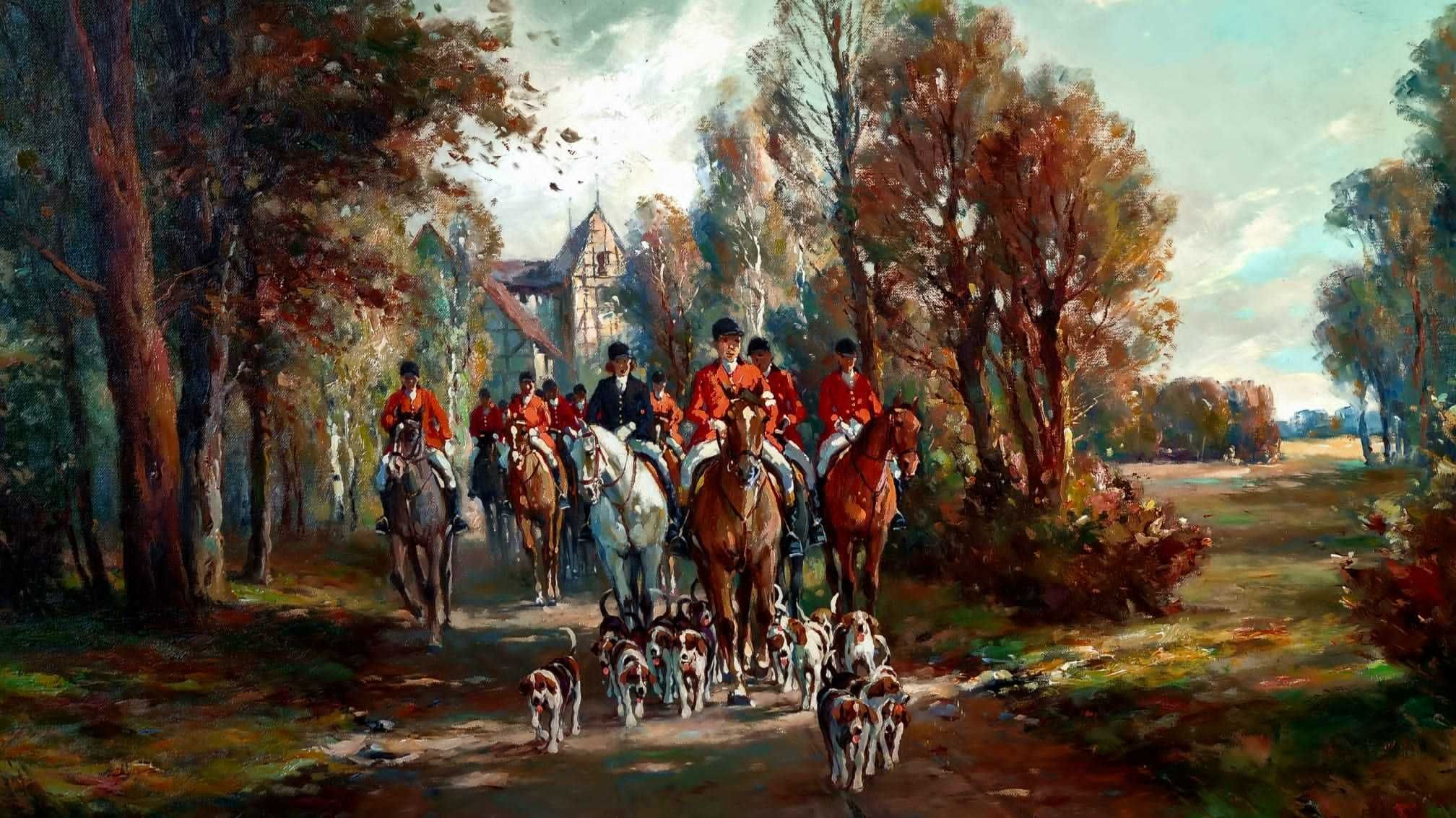 Wyjazd na polowanie, olej/płótno, Horst Altermann ur. 1925 zm.1978
