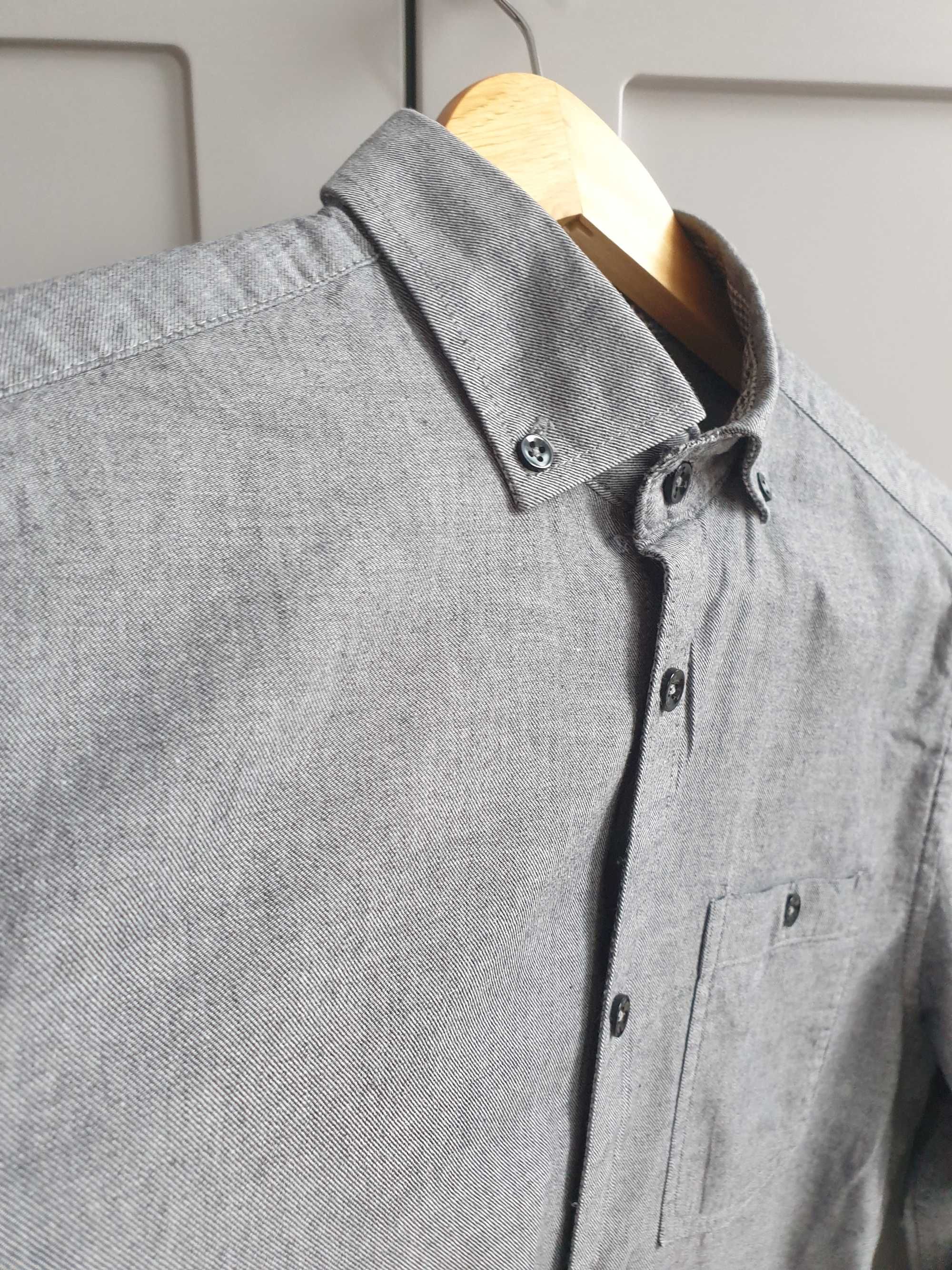 Szara bawełniana koszula męska z długim rękawem S H&M