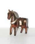 Estátua de Madeira Indiana - Adornos de Cobre e Madrepérola - Cavalo
