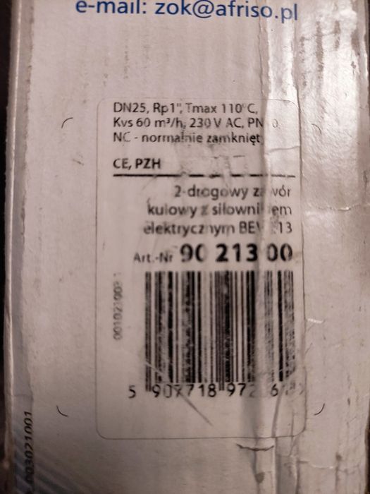 Afriso zawór BEV213 dwu drogowy z siłownikiem 230V dn25 12 sek 90 213