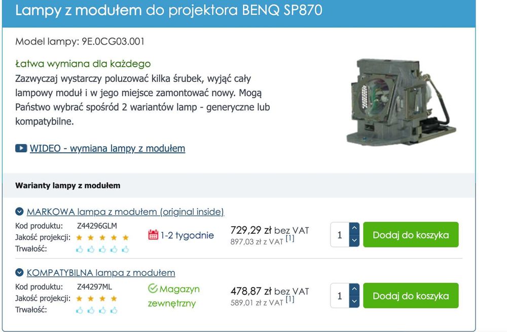 TANIEJ - Rzutnik BenQ SP870 z uchwytem