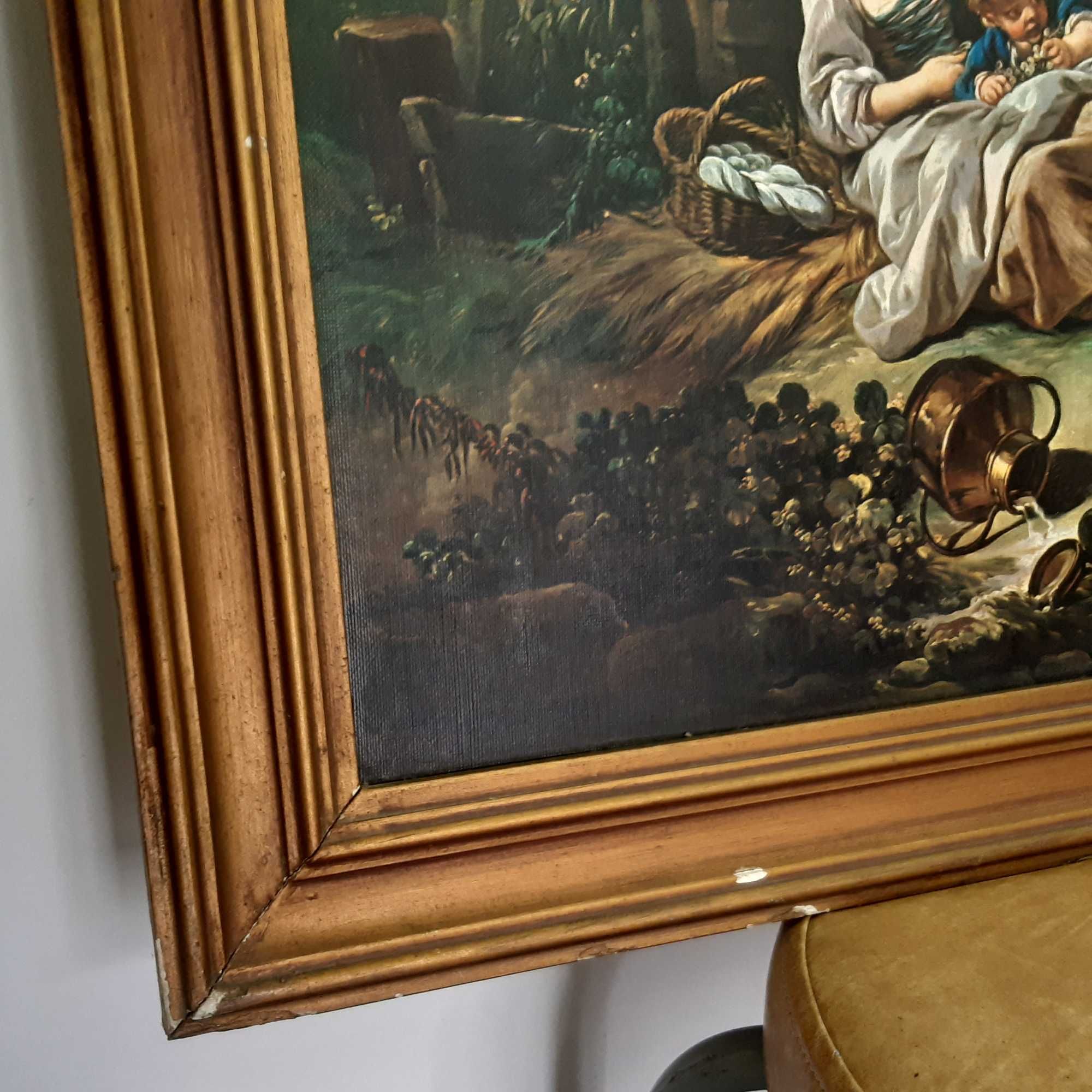 Retro Vintage Antigo Quadro 80x60cm Gravura Homem Oferece Uvas Boucher