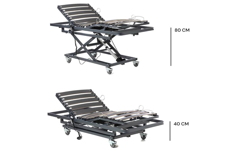 Cama articulada geriátrica con carro elevador