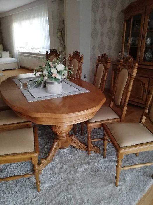Meble Gdańskie Dębowe KPL. Stół ,Krzesła ,Komoda