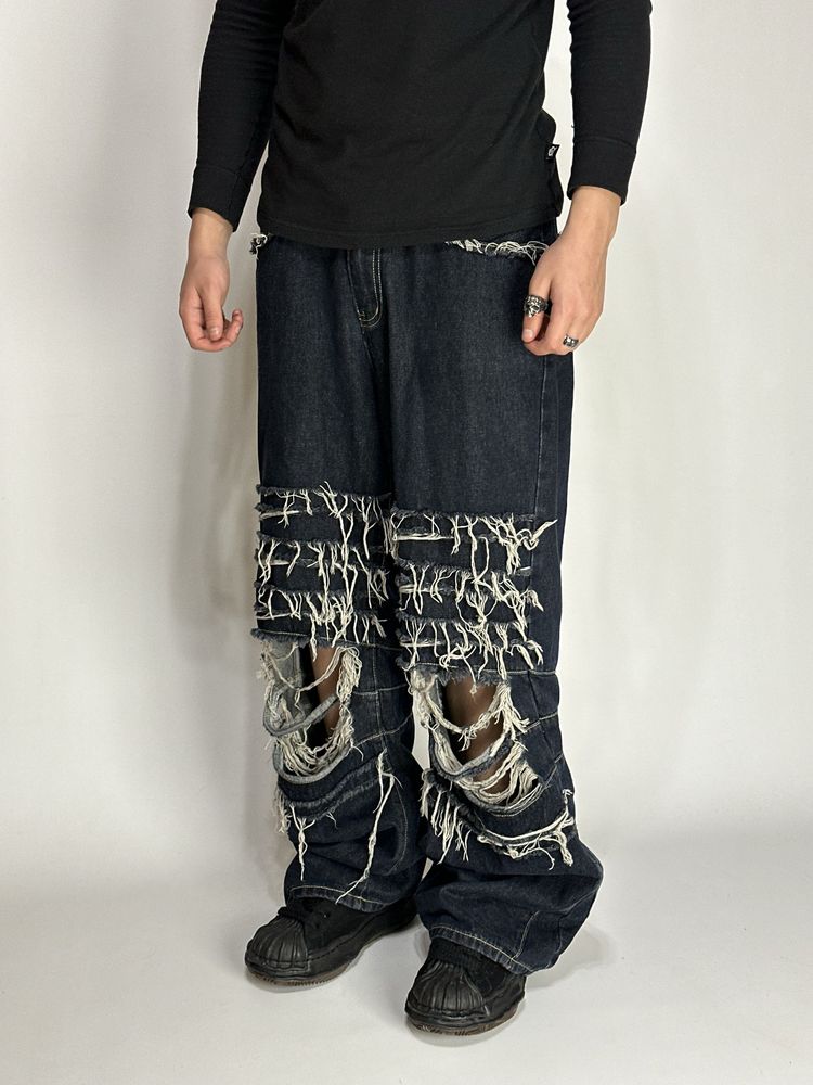 Distressed baggy custom jeans archive opium джинси сині рвані джинсы Л