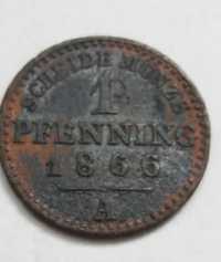 D2+ M293,,, 1 pfennig fenig 1866 1/360 talar Niemcy prusy stara moneta