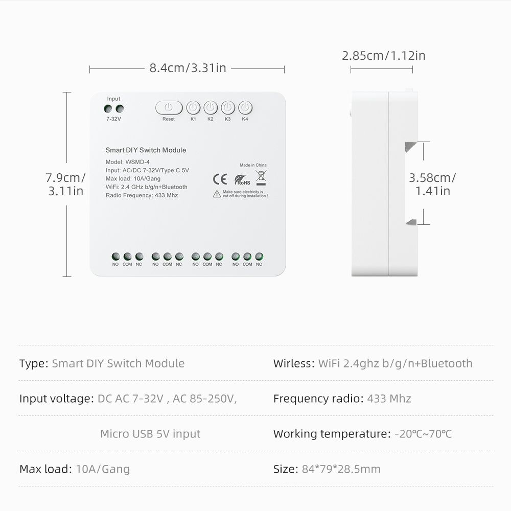 Tuya smart life 4-канальное умное реле, коммутатор, rf 433