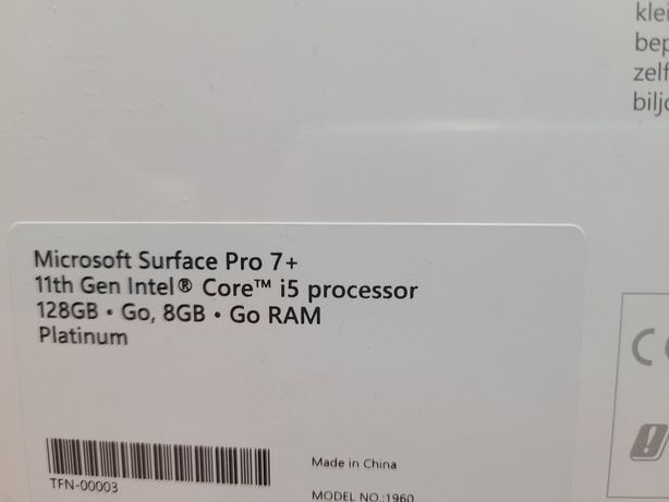 Microsoft Surface Pro 7+ i5 (11Gen) 8gb RAM 128gb SSD platinum