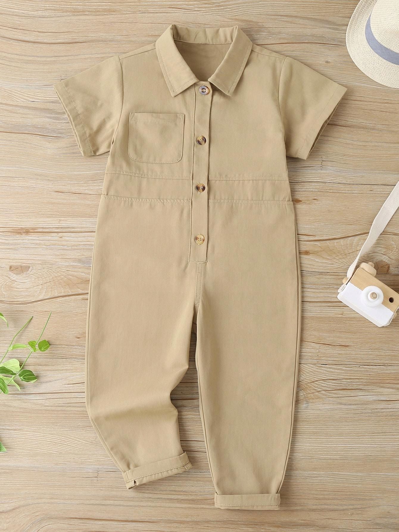 Kombinezon Chłopięcy Bawełniany Z Kołnierzykiem Khaki Casual Shein 110