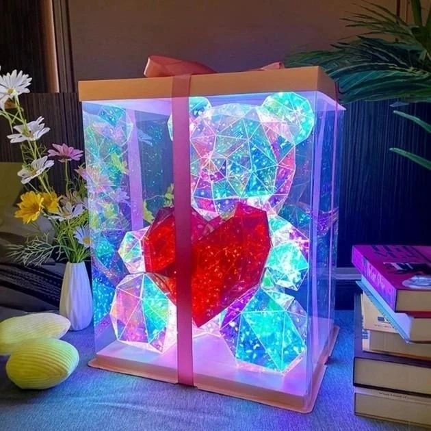 Хрустальный Медвежонок Геометрический Мишка 3D LED Teddy Bear ночник с