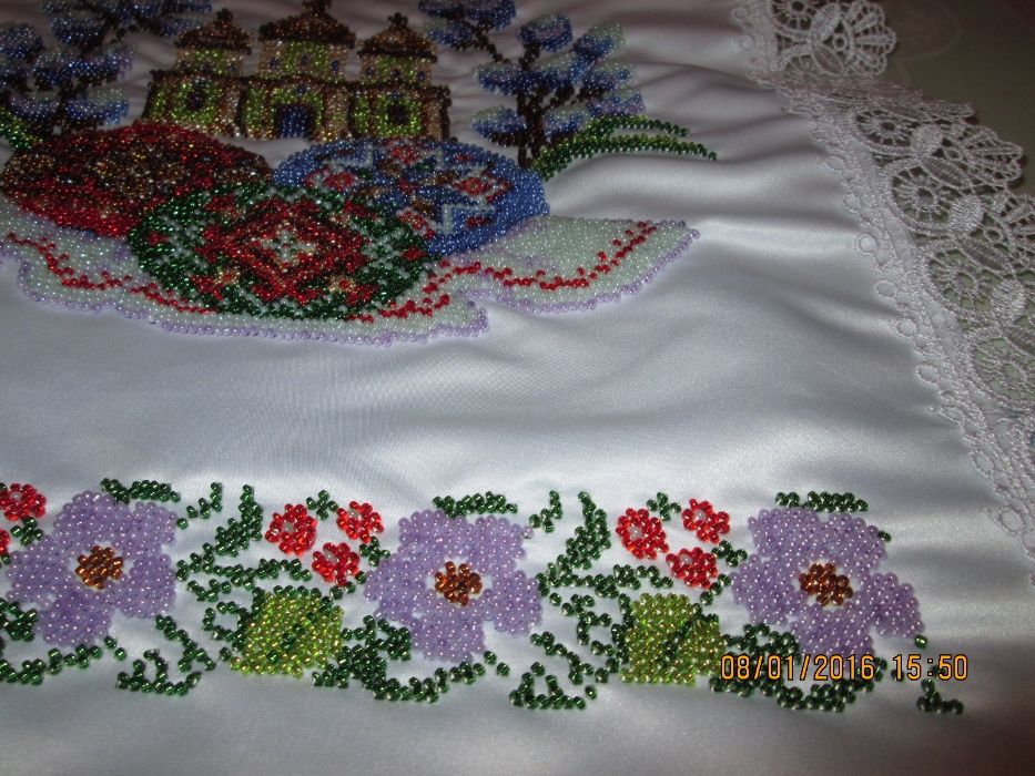 Ручная вышивка бисер Полотенце бисер праздничное.