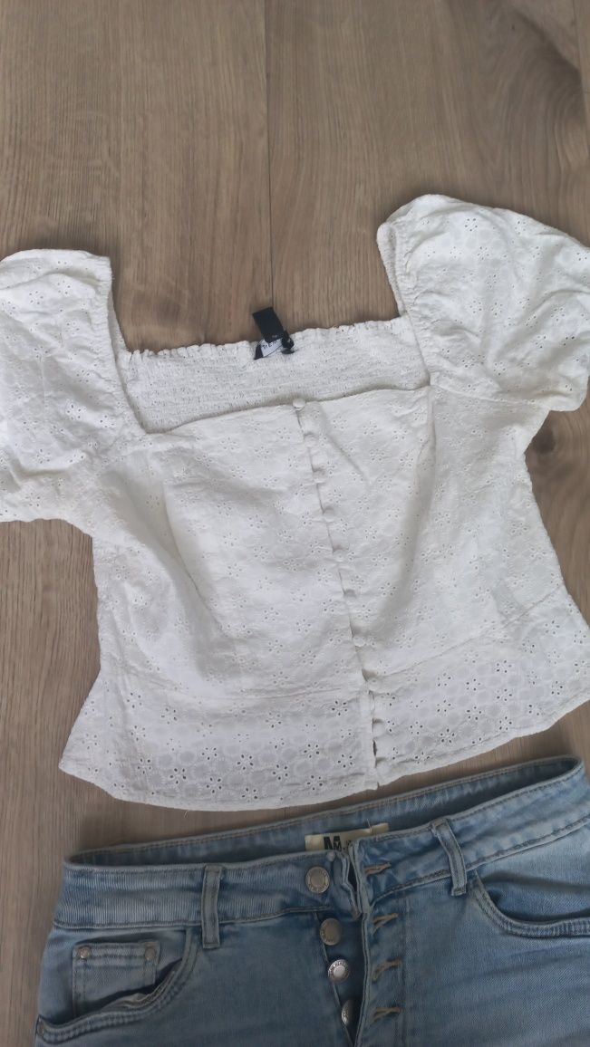 zestaw spodenki jeansowe M Sara L bluzka new Look L
